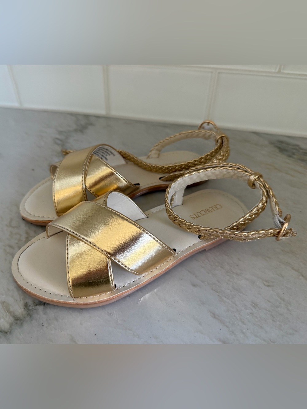 J Crew girls Gold Braided Strap Sandals, size K1